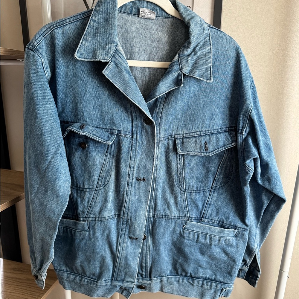 Q-Maid women’s medium denim jean jacket vintage oversized